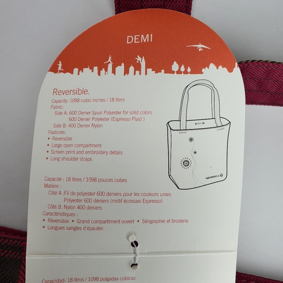 Merrell Large Tote Bag Plaid Brown Reversible tote bag NWT - Picture 8 of 11